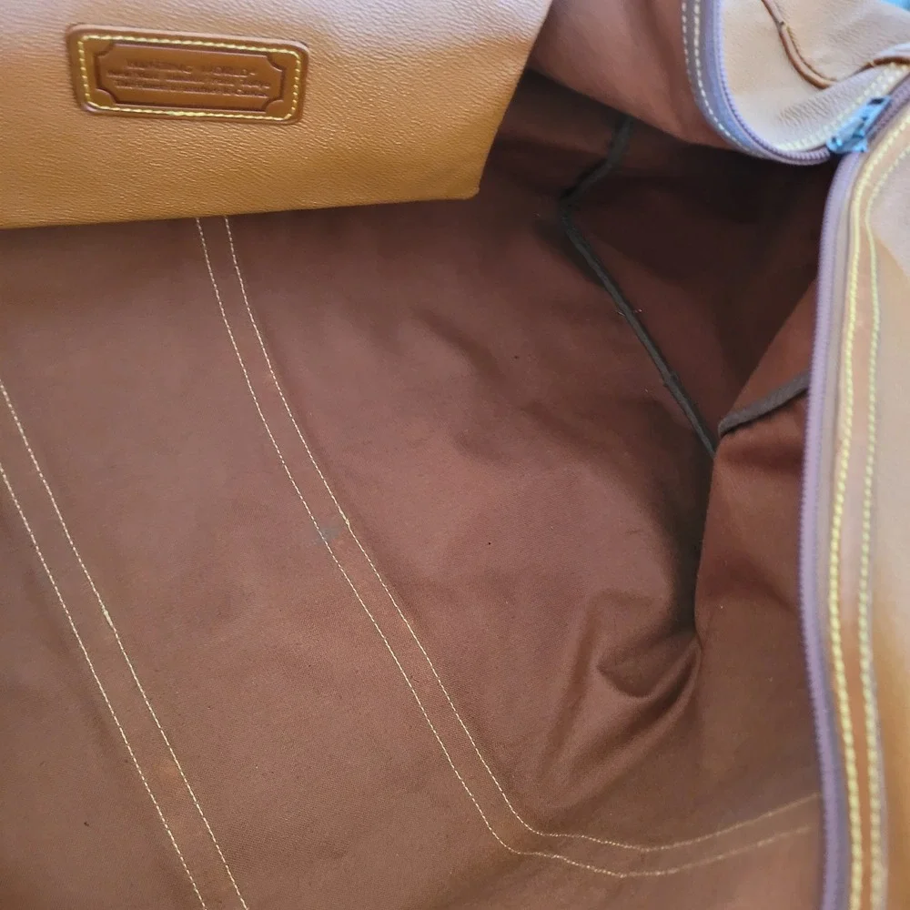 Hunting World Vintage Tan Leather Trim Duffel Bag Travel Weekender Large